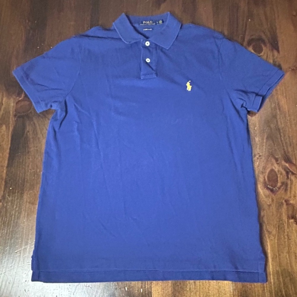 Polo Ralph Lauren Shirt Large Blue Custom Slim Fit Short Sleeve Preppy Casual